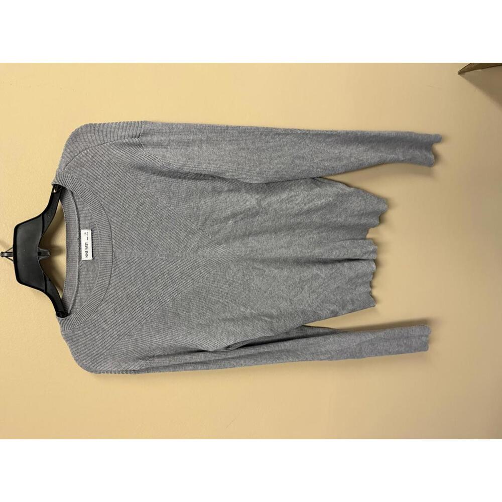 Nine West Women's Gray Ribbed Long Sleeve Sweater XL